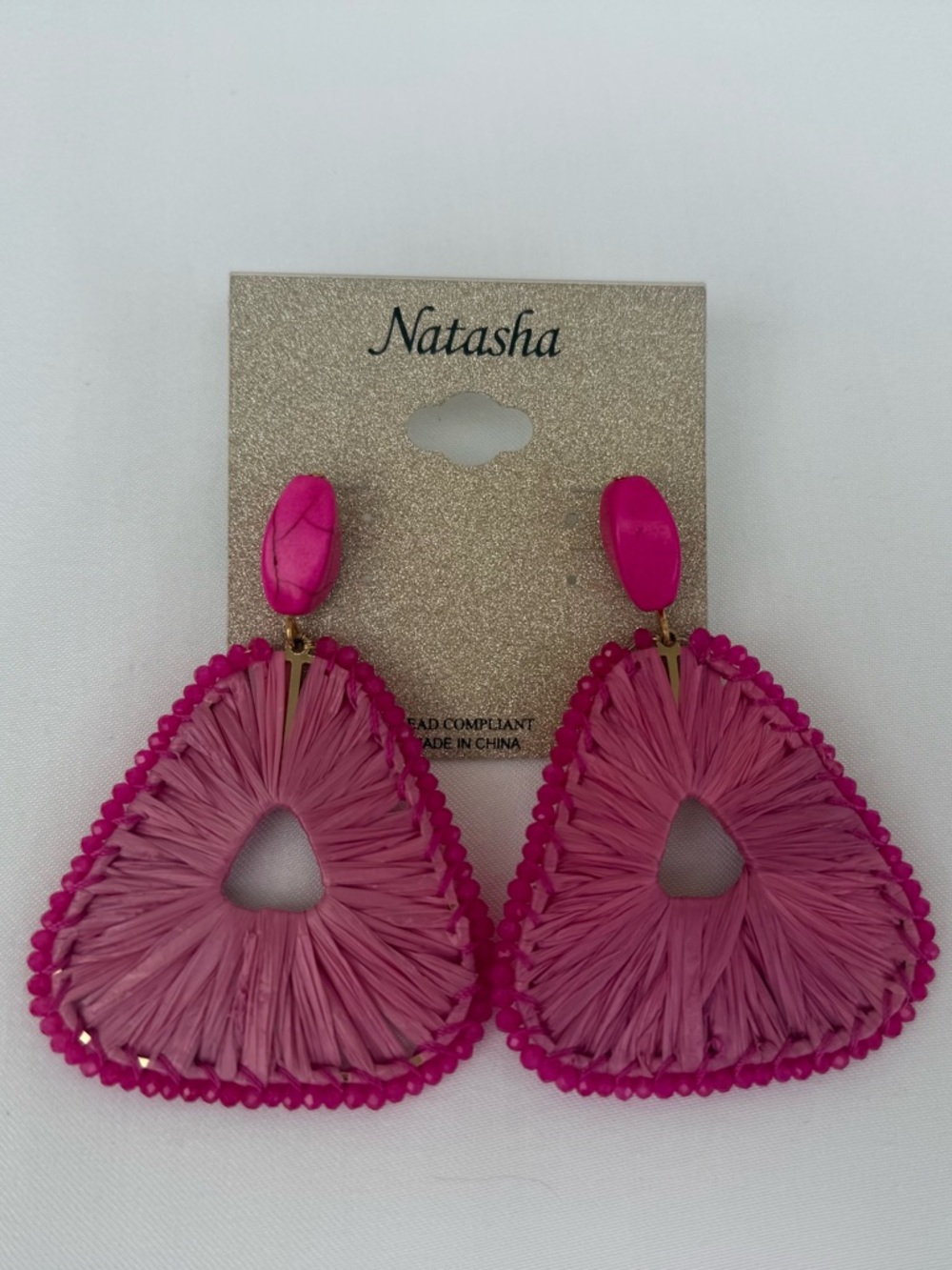 Natasha Pink Raffia Teardrop Statement Earrings